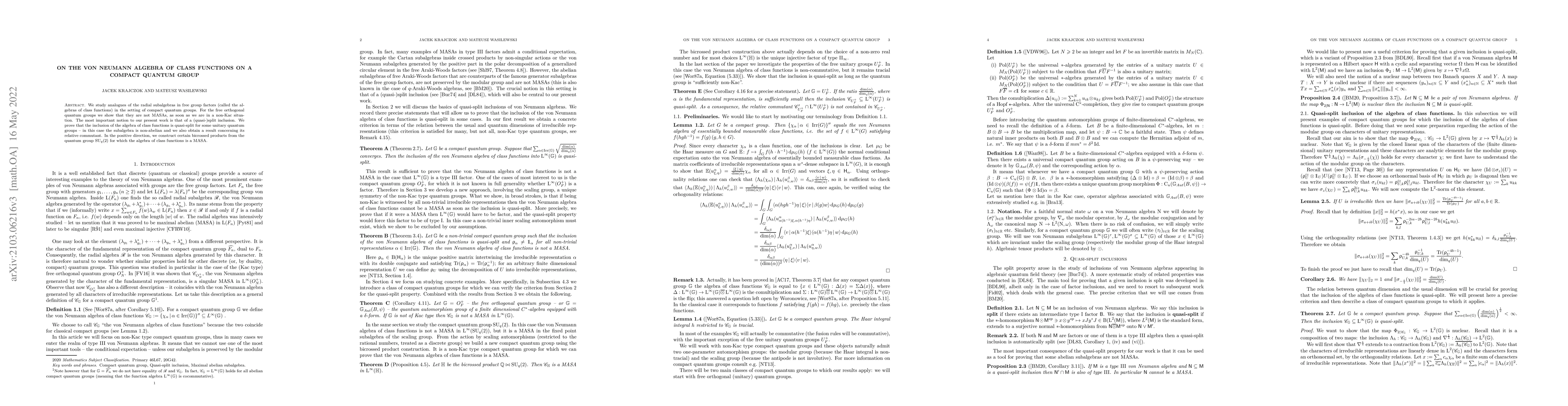 Thumbnail for On the von Neumann algebra of class functions on a compact quantum group