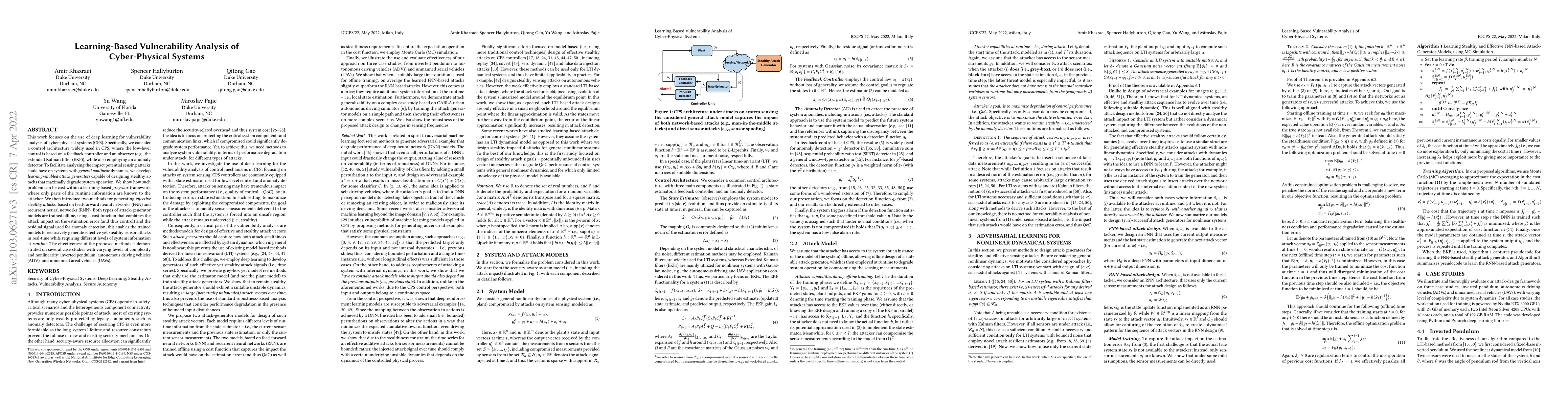 Thumbnail for Learning-Based Vulnerability Analysis of Cyber-Physical Systems
