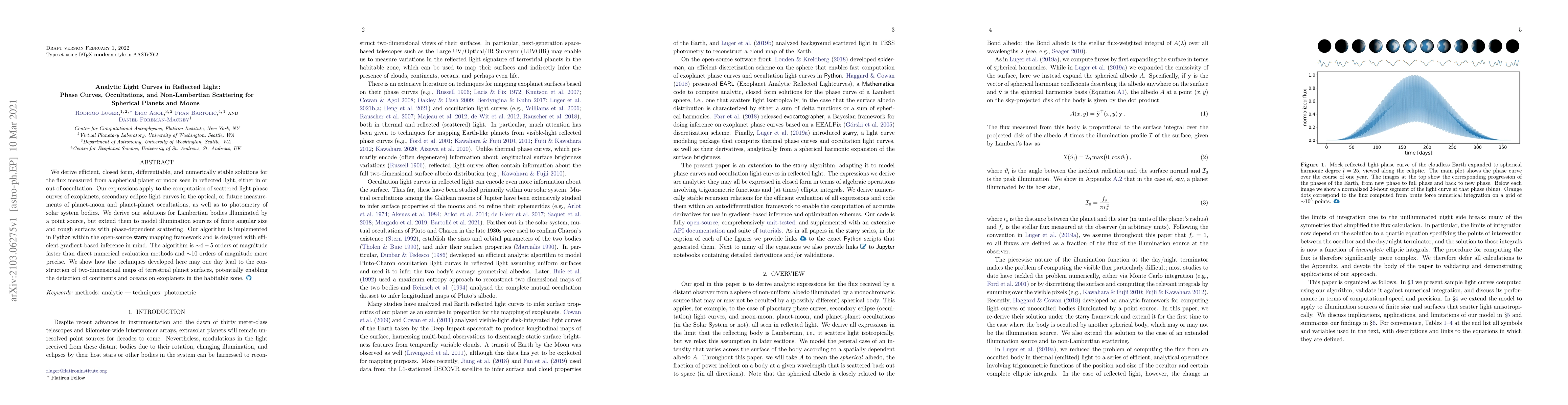 Thumbnail for Analytic Light Curves in Reflected Light: Phase Curves, Occultations,
  and Non-Lambertian Scattering for Spherical Planets and Moons