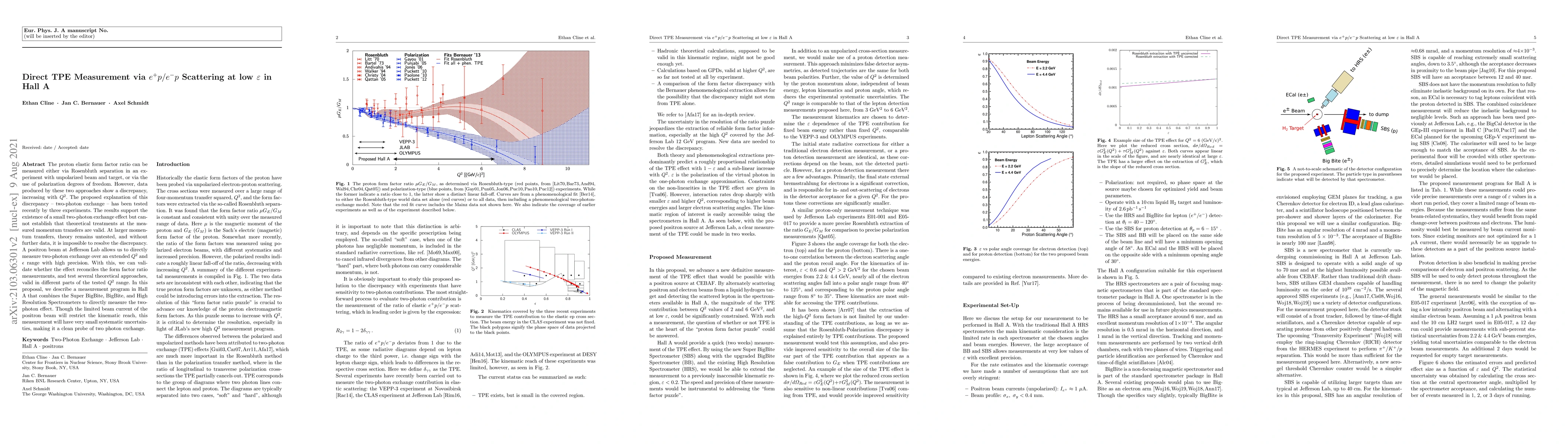 Thumbnail for Direct TPE Measurement via $e^+p/e^-p$ Scattering at low $\varepsilon$
  in Hall A