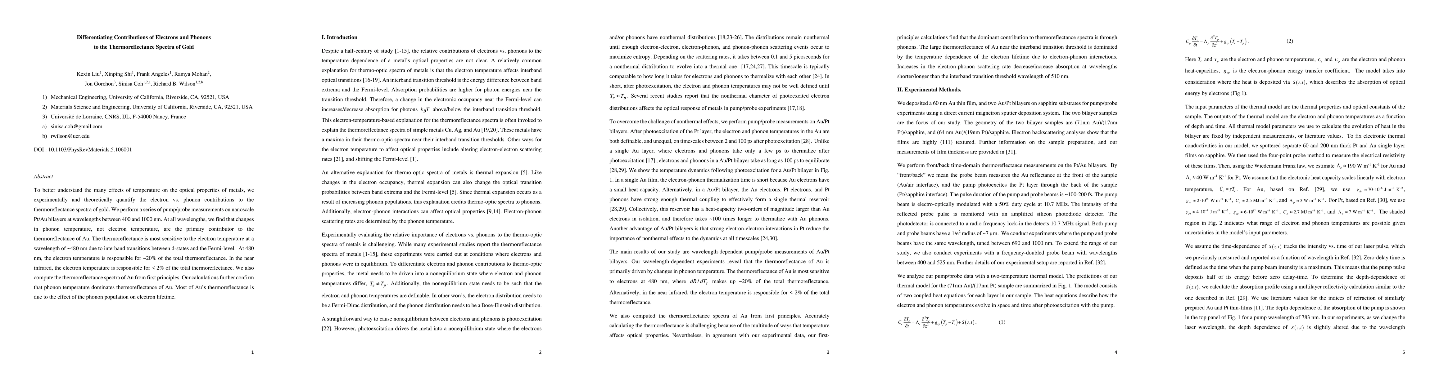 Thumbnail for Differentiating Contributions of Electrons and Phonons to the
  Thermoreflectance Spectra of Gold