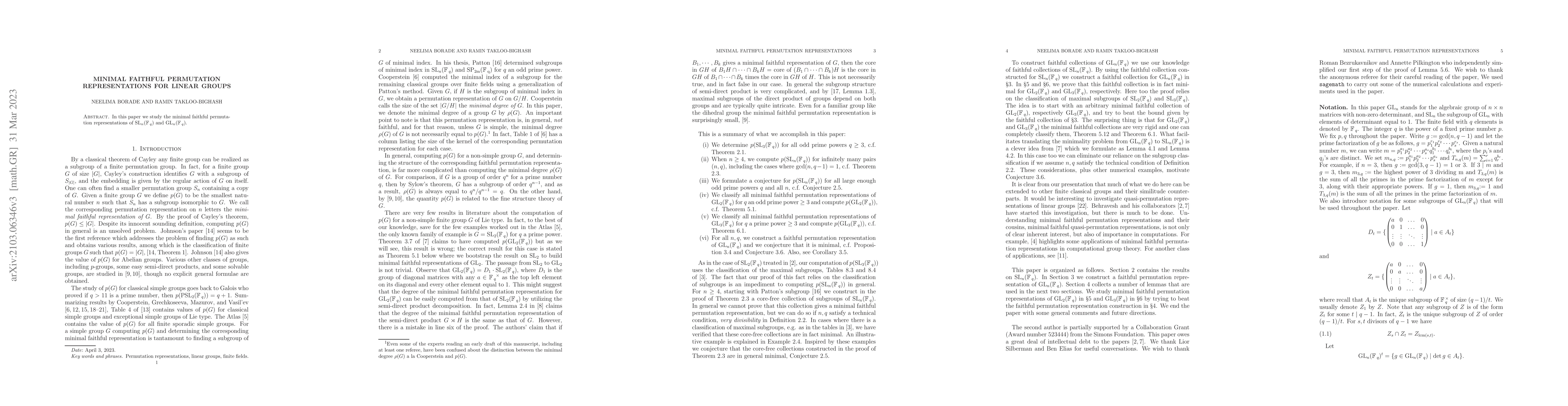 Thumbnail for Minimal permutation representations for linear groups