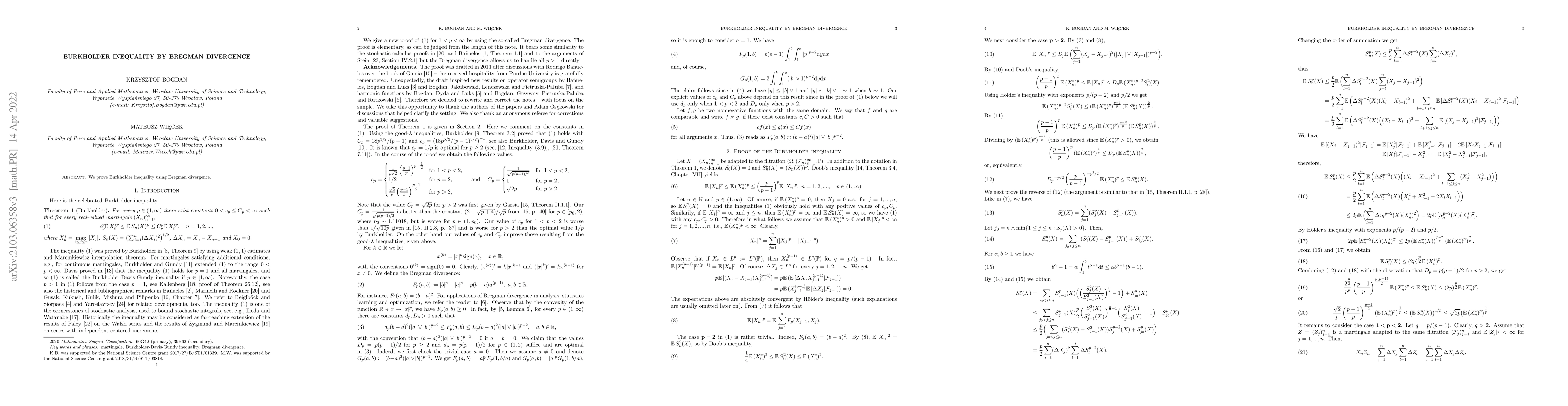 Thumbnail for Burkholder inequality by Bregman divergence