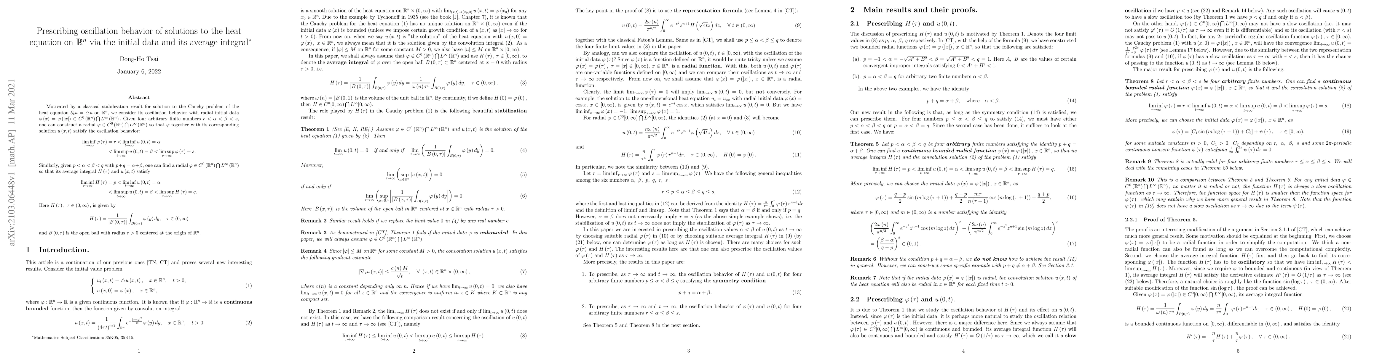 Thumbnail for Prescribing Oscillation Behavior of Solutions to the Heat Equation on
  $\mathbb{R}^n$ via the Initial Data and its Average Integral