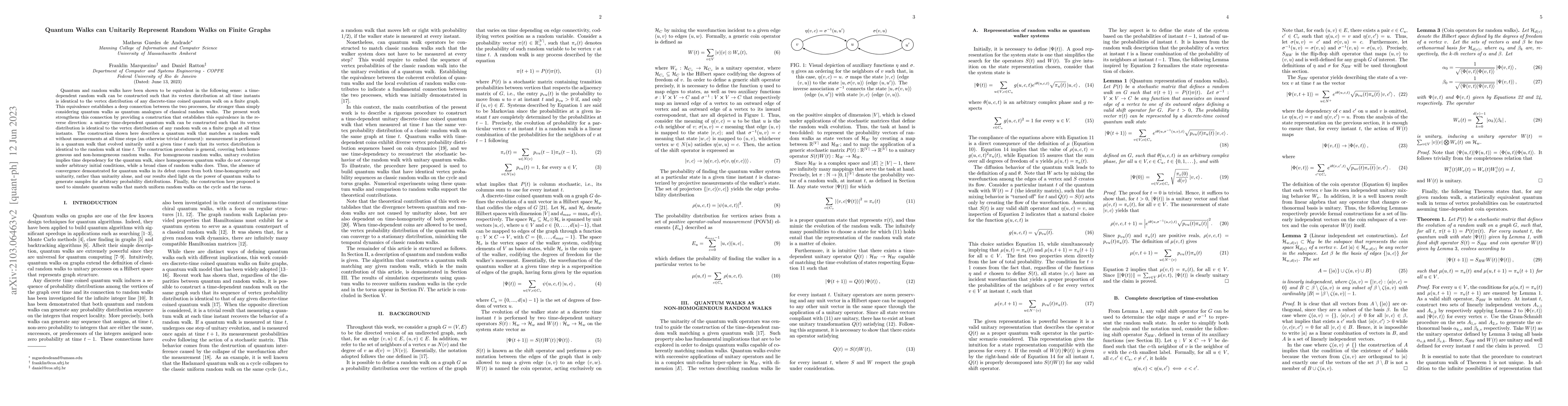 Thumbnail for Quantum Walks can Unitarily Represent Random Walks on Finite Graphs