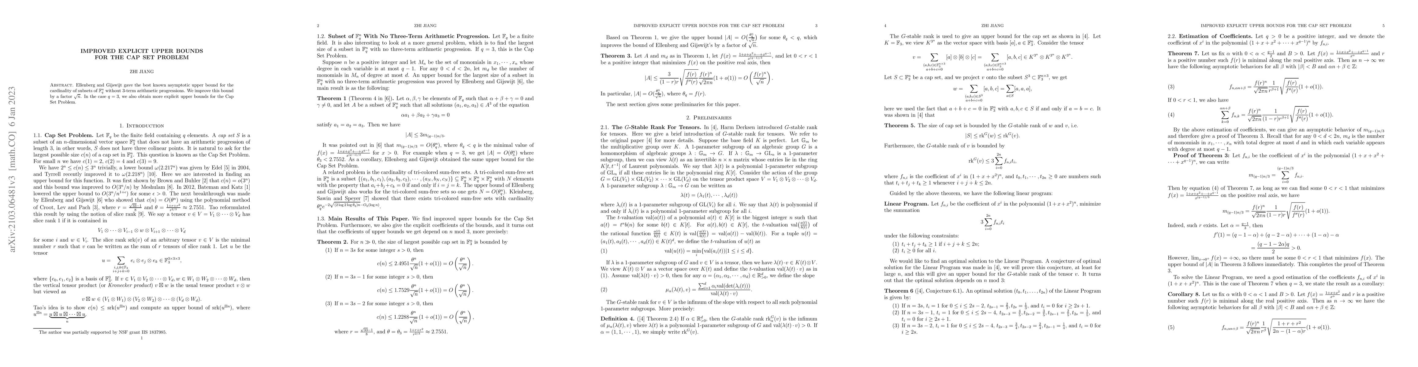 Thumbnail for Improved explicit upper bounds for the Cap Set Problem