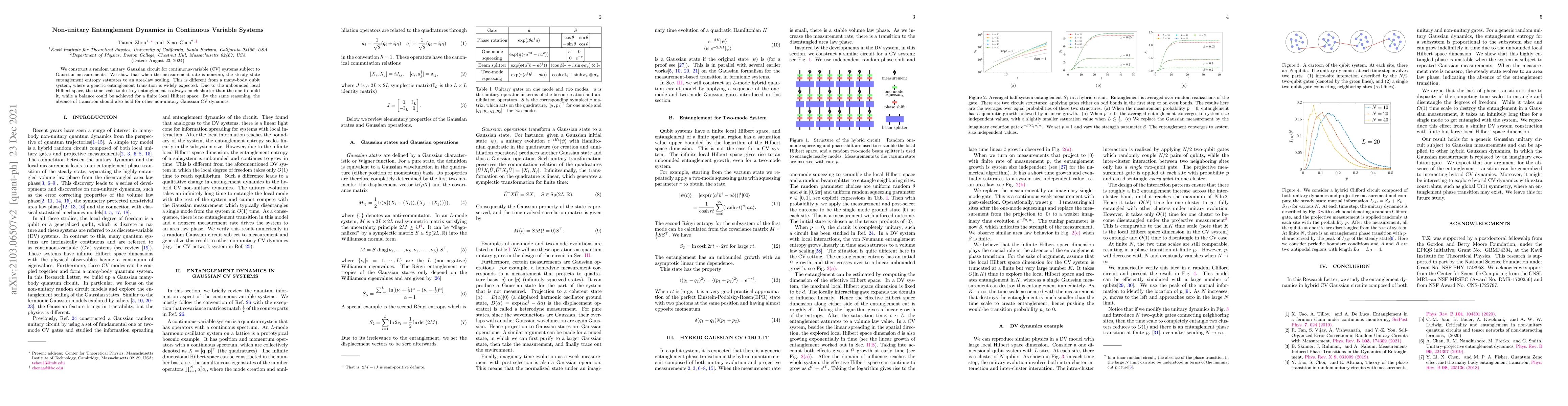 Thumbnail for Non-unitary Entanglement Dynamics in Continuous Variable Systems
