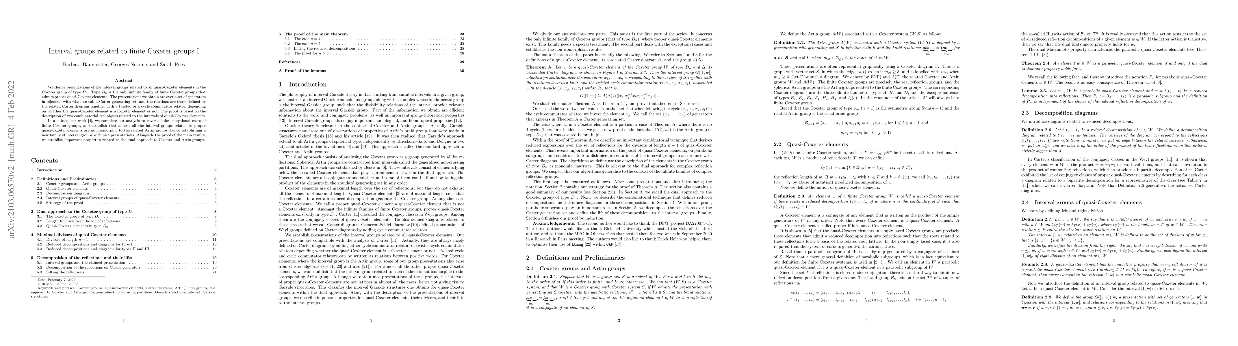 Thumbnail for Interval groups related to finite Coxeter groups I