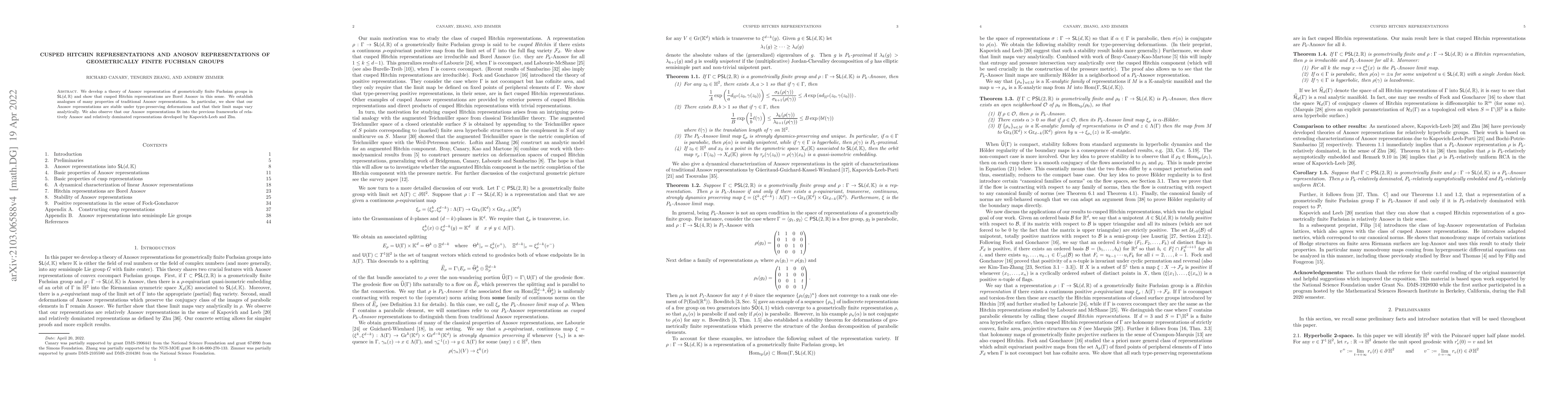 Thumbnail for Cusped Hitchin representations and Anosov representations of
  geometrically finite Fuchsian groups
