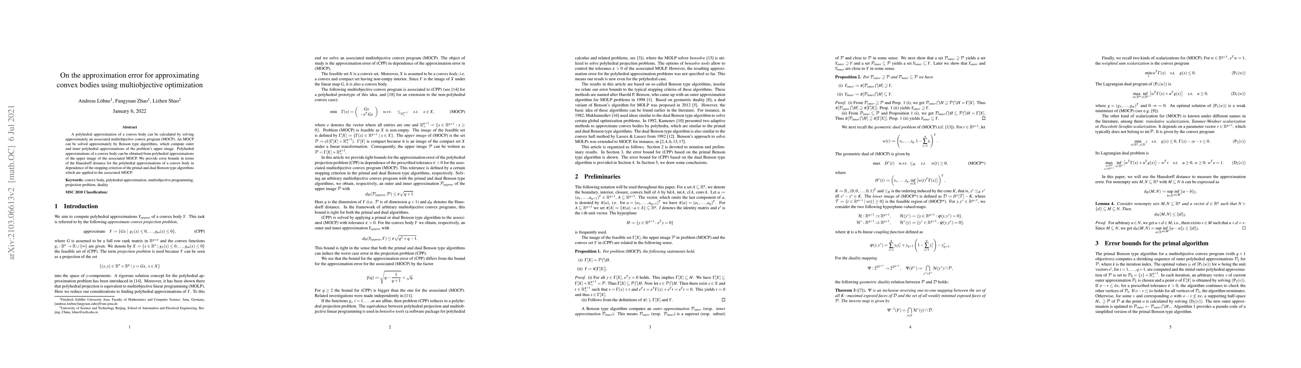 Thumbnail for On the approximation error for approximating convex bodies using
  multiobjective optimization