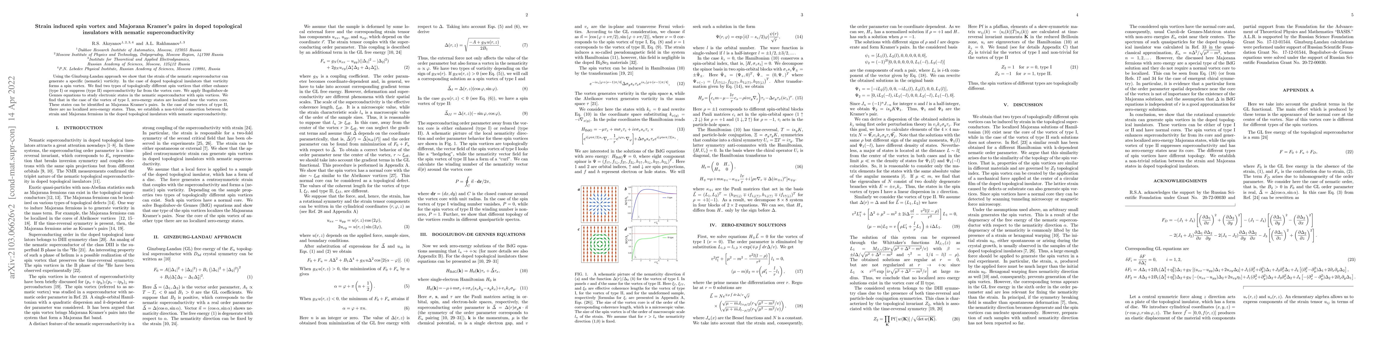 Thumbnail for Strain induced spin vortex and Majorana Kramer's pairs in doped
  topological insulators with nematic superconductivity