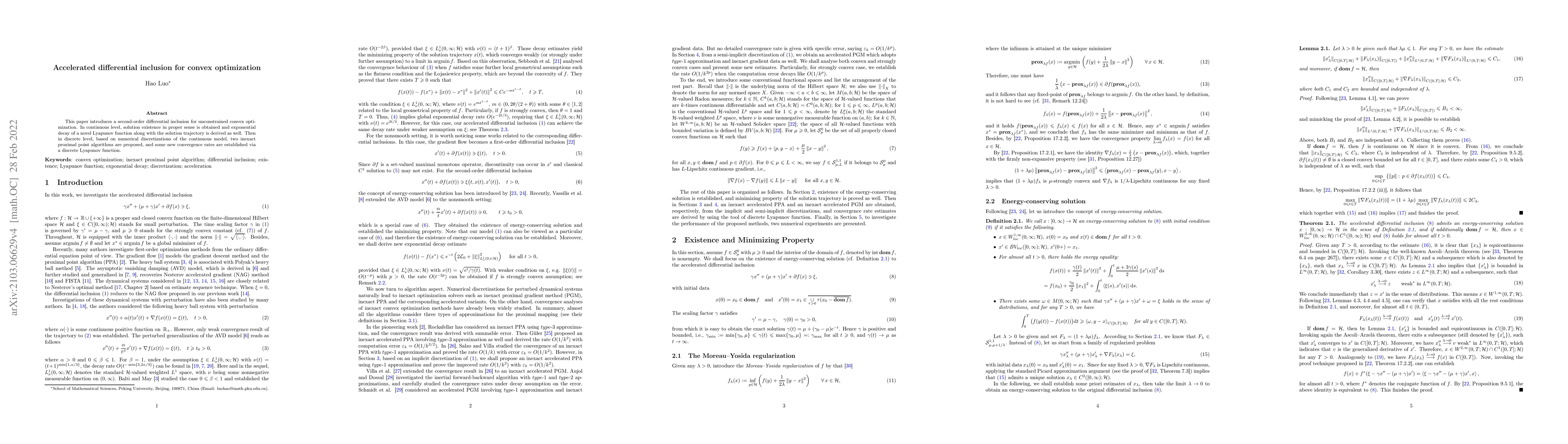 Thumbnail for Accelerated differential inclusion for convex optimization