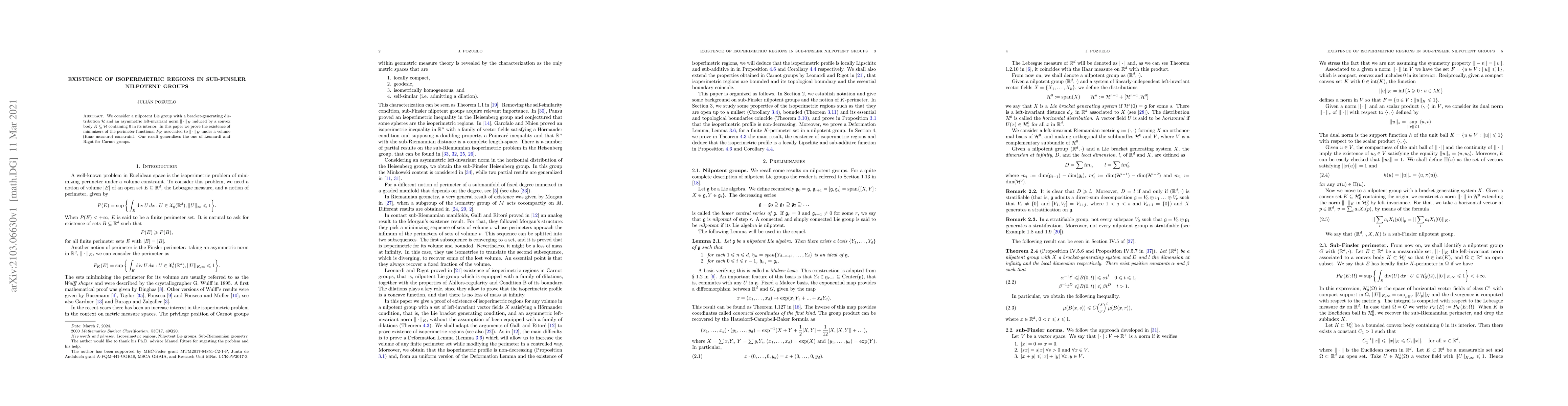 Thumbnail for Existence of isoperimetric regions in sub-Finsler nilpotent groups