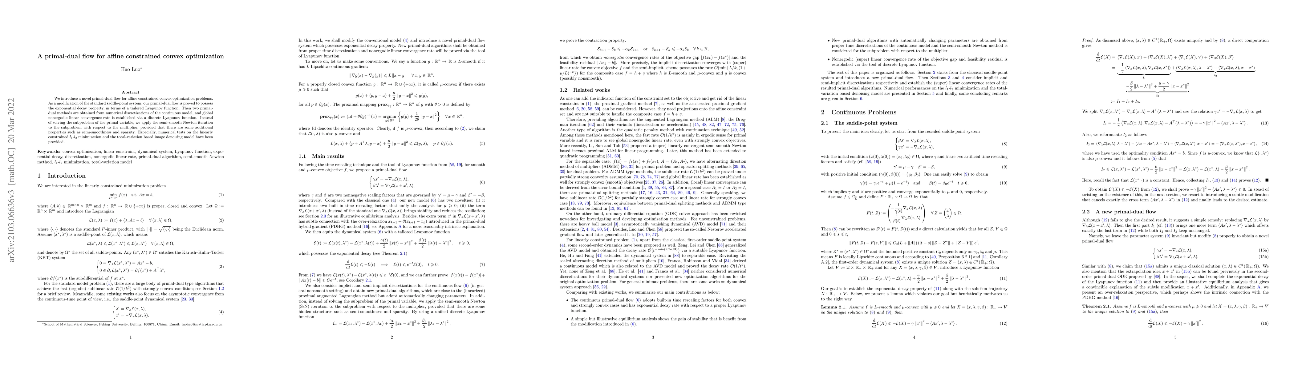 Thumbnail for A primal-dual flow for affine constrained convex optimization
