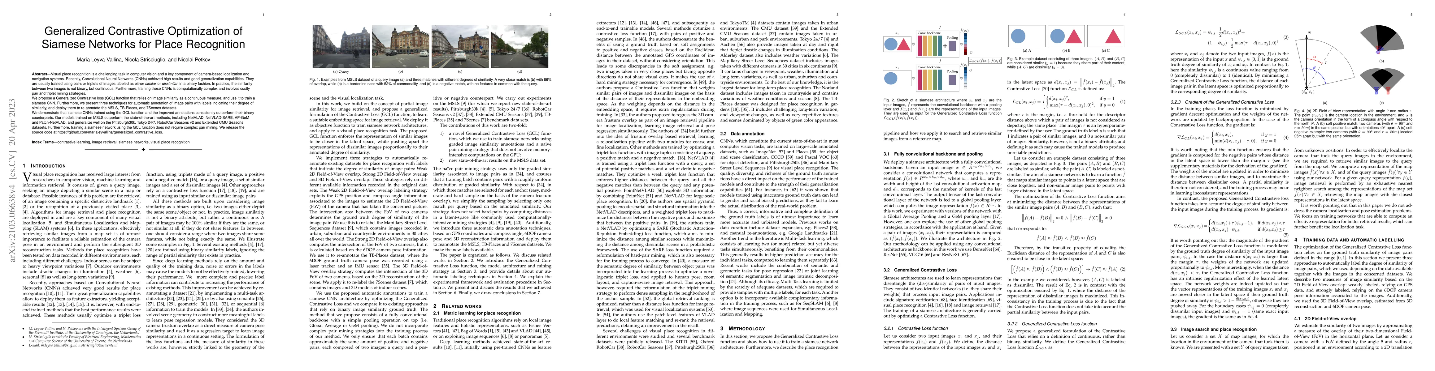 Thumbnail for Generalized Contrastive Optimization of Siamese Networks for Place
  Recognition