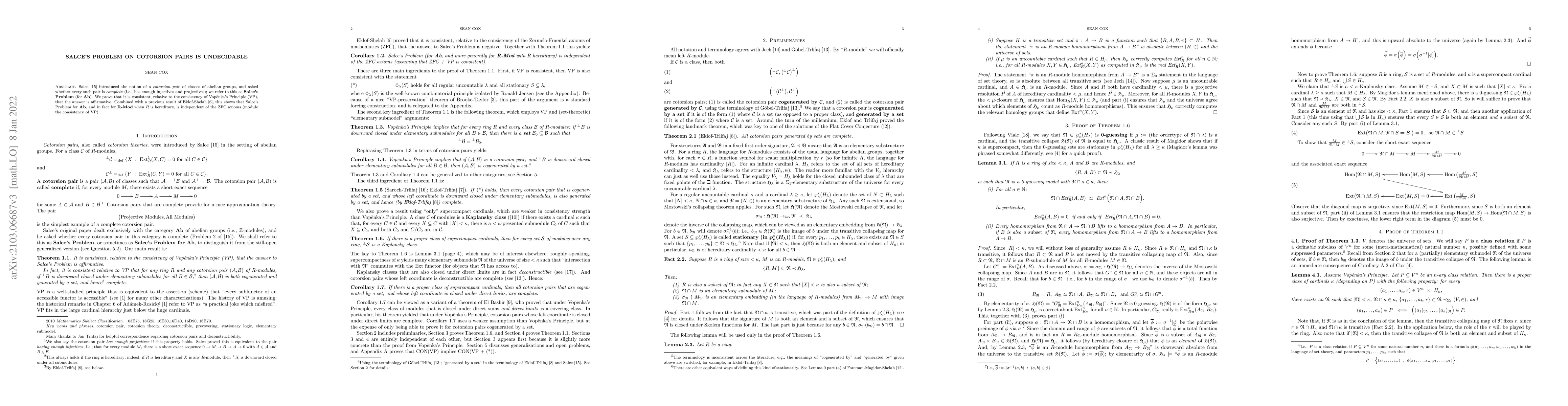 Thumbnail for Salce's problem on cotorsion pairs is undecidable
