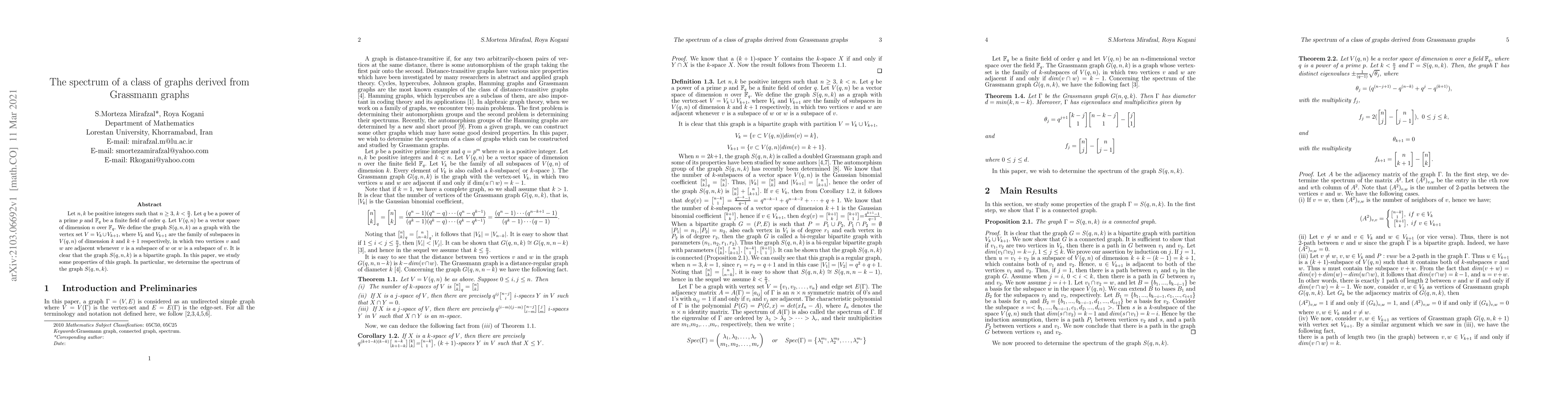 Thumbnail for The spectrum of a class of graphs derived from Grassmann graphs