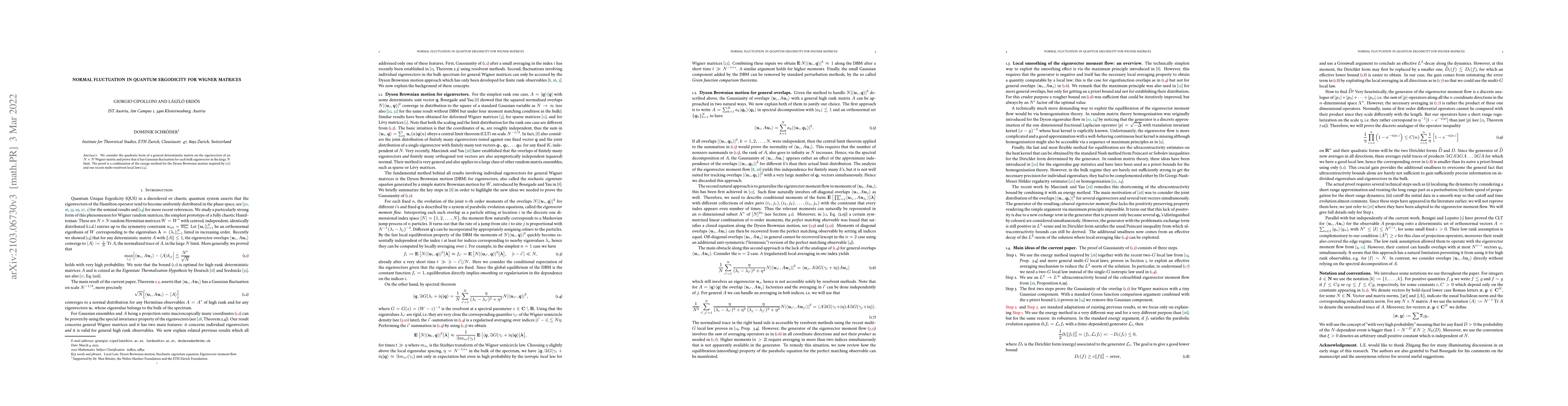 Thumbnail for Normal fluctuation in quantum ergodicity for Wigner matrices