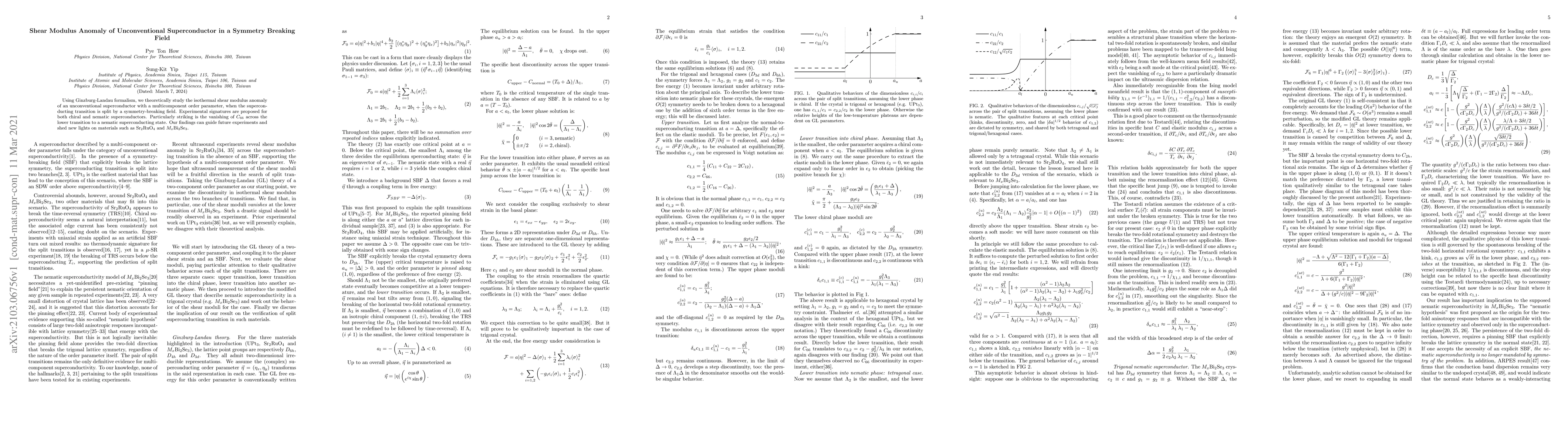 Thumbnail for Shear Modulus Anomaly of Unconventional Superconductor in a Symmetry
  Breaking Field