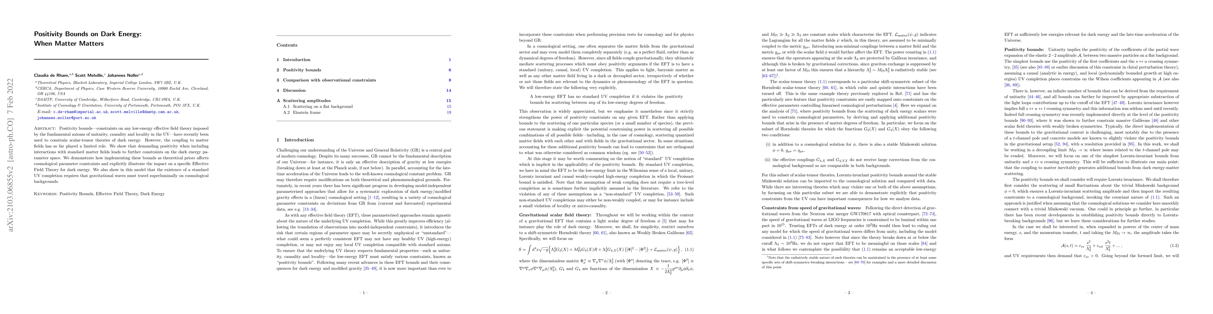 Thumbnail for Positivity Bounds on Dark Energy: When Matter Matters