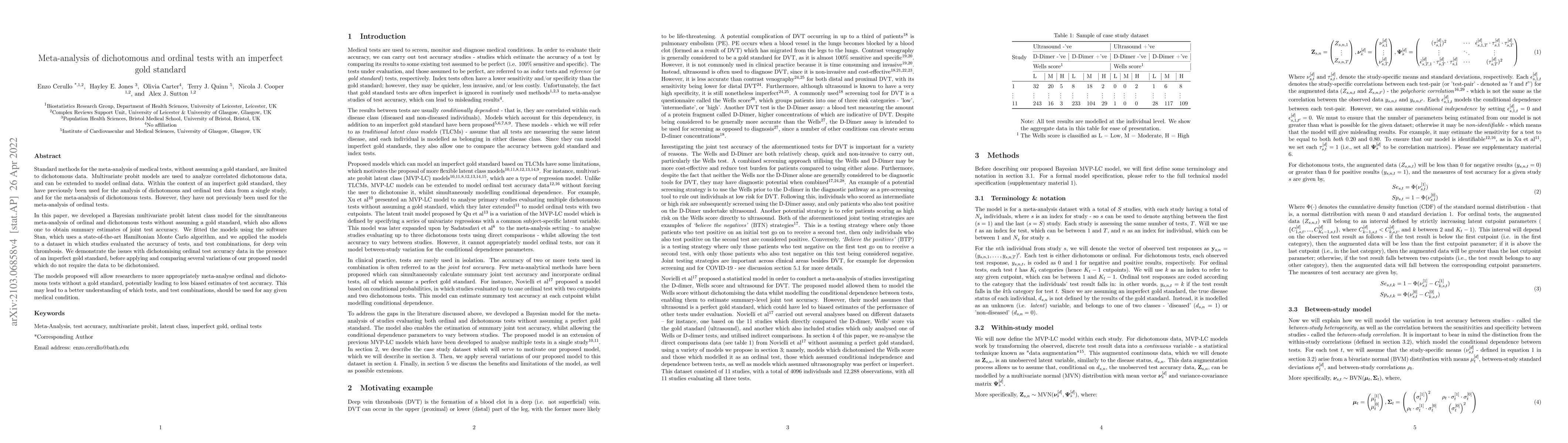 Thumbnail for Meta-analysis of dichotomous and ordinal tests without a gold standard
