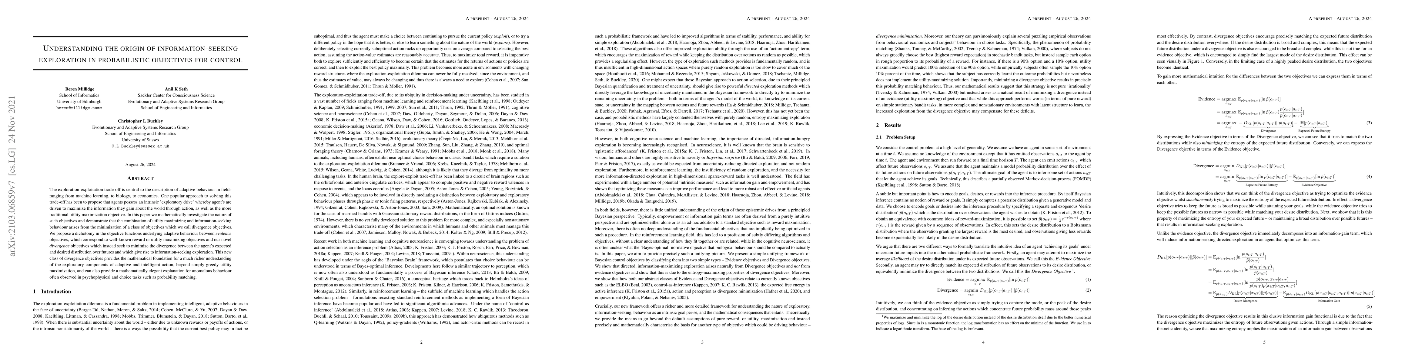 Thumbnail for Understanding the Origin of Information-Seeking Exploration in
  Probabilistic Objectives for Control