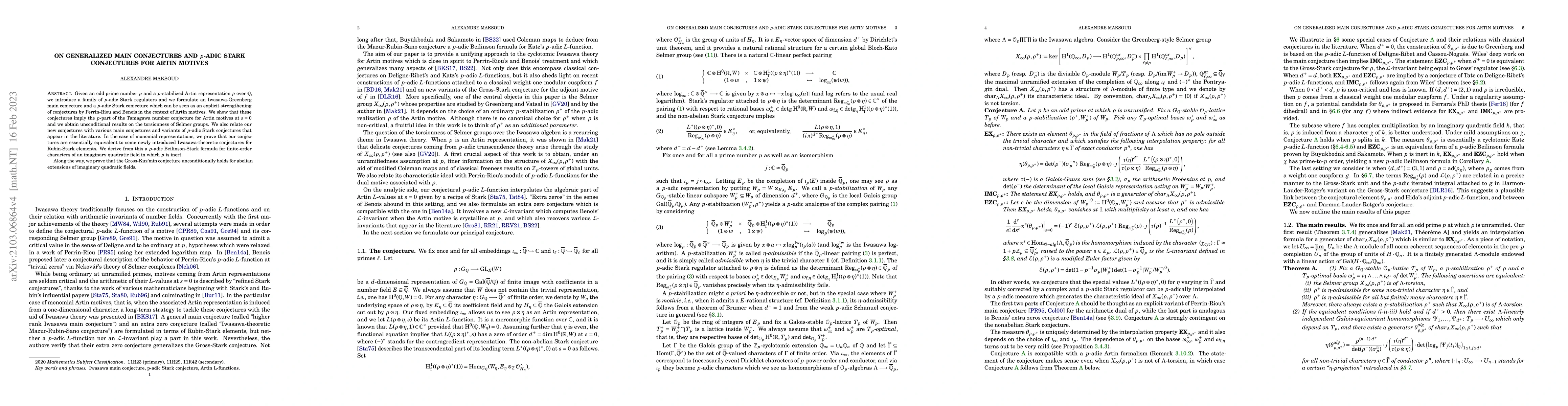 Thumbnail for On generalized Iwasawa main conjectures and $p$-adic Stark conjectures
  for Artin motives
