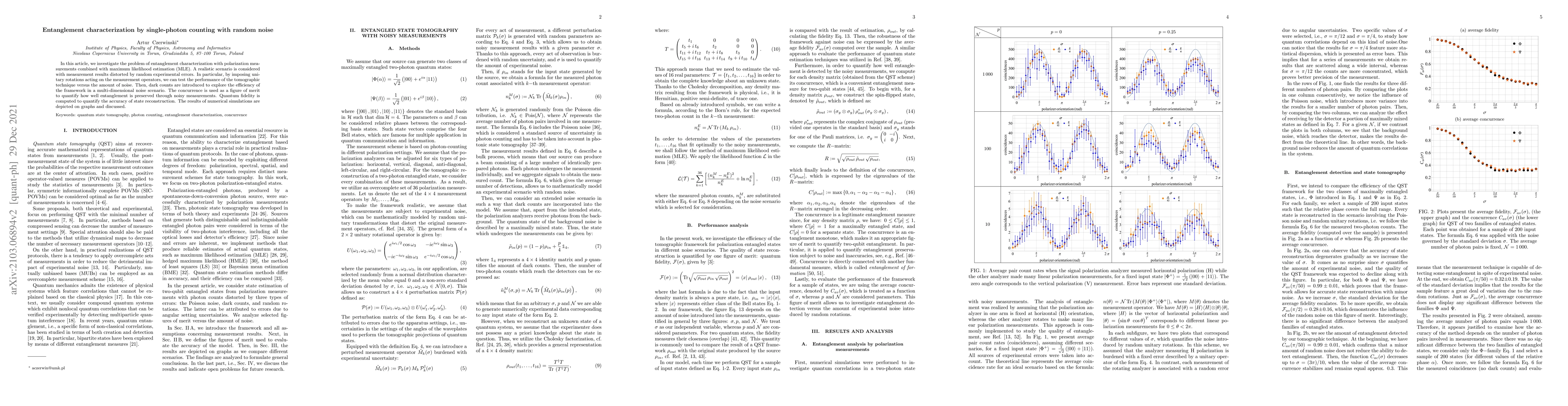 Thumbnail for Entanglement characterization by single-photon counting with random
  noise