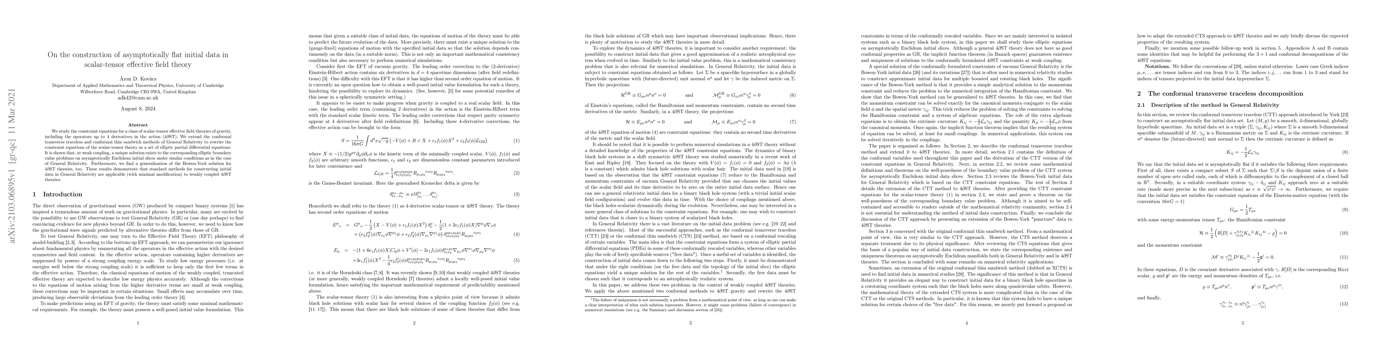 Thumbnail for On the construction of asymptotically flat initial data in scalar-tensor
  effective field theory