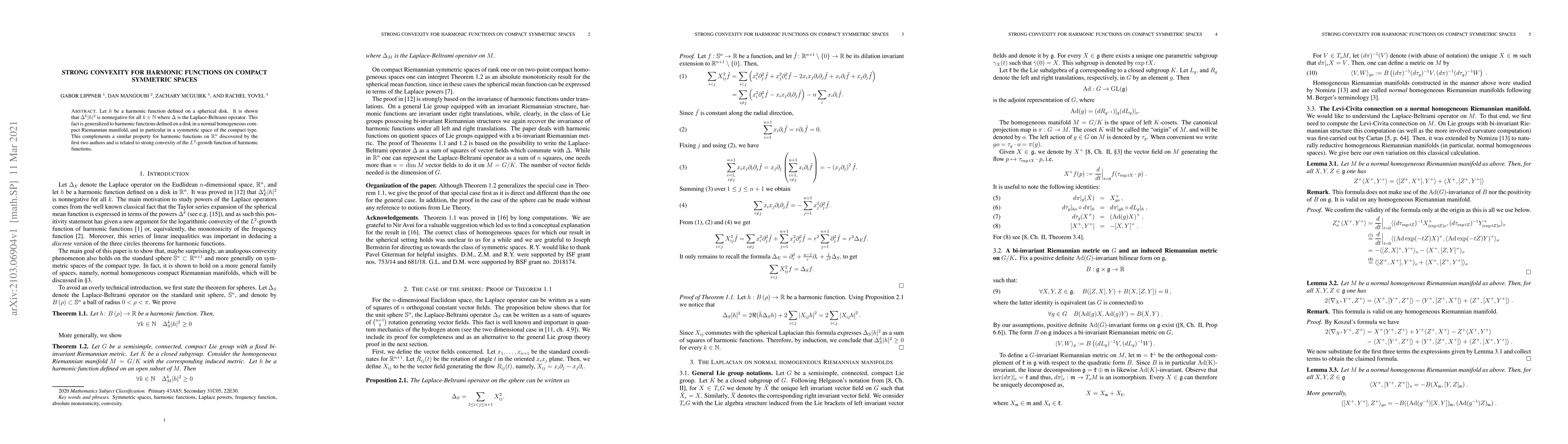 Thumbnail for Strong convexity for harmonic functions on compact symmetric spaces