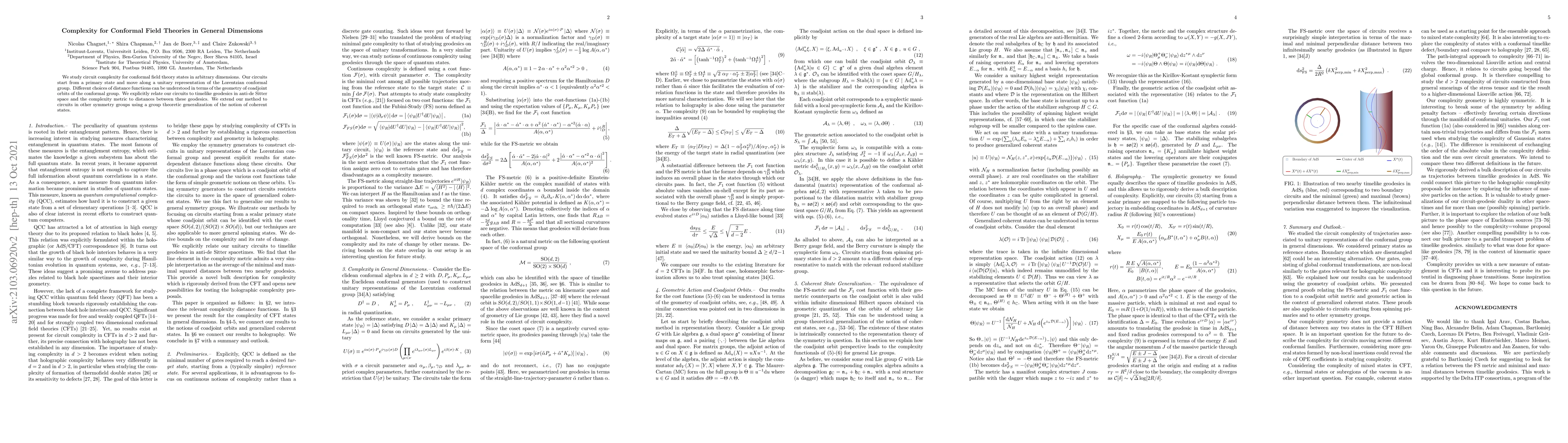 Thumbnail for Complexity for Conformal Field Theories in General Dimensions