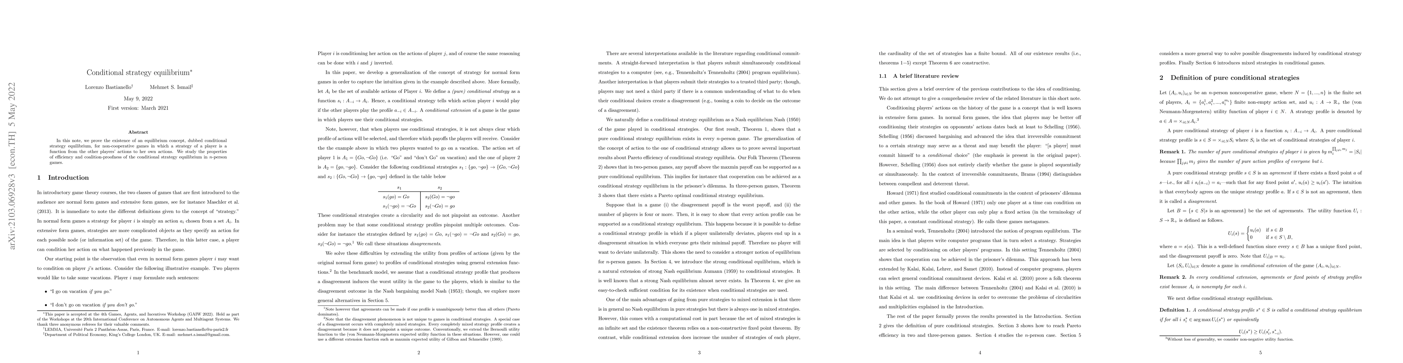 Thumbnail for Conditional strategy equilibrium