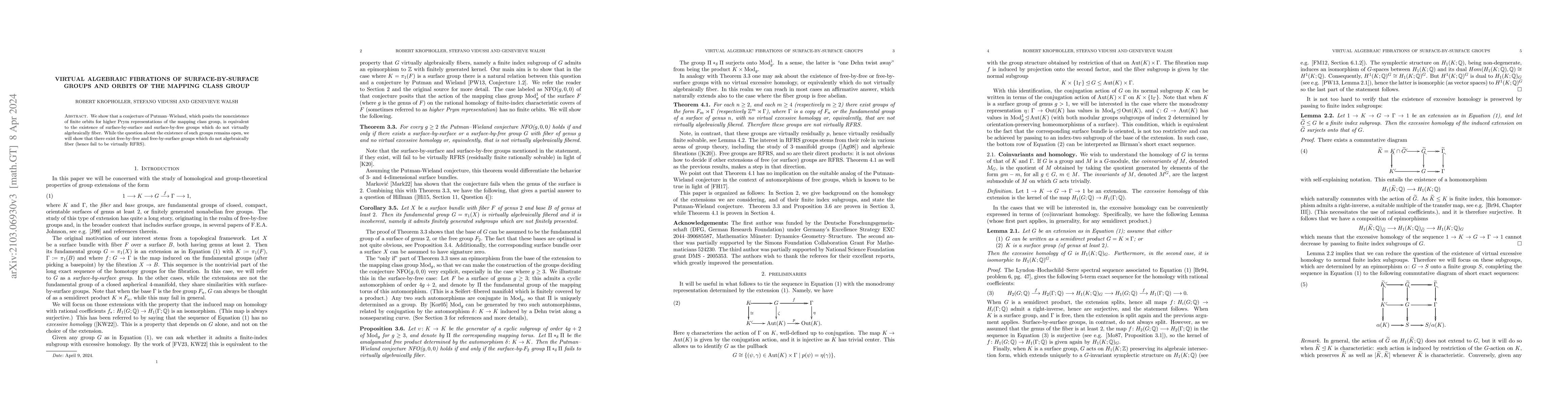Thumbnail for Virtual algebraic fibrations of surface-by-surface groups and orbits of
  the mapping class group