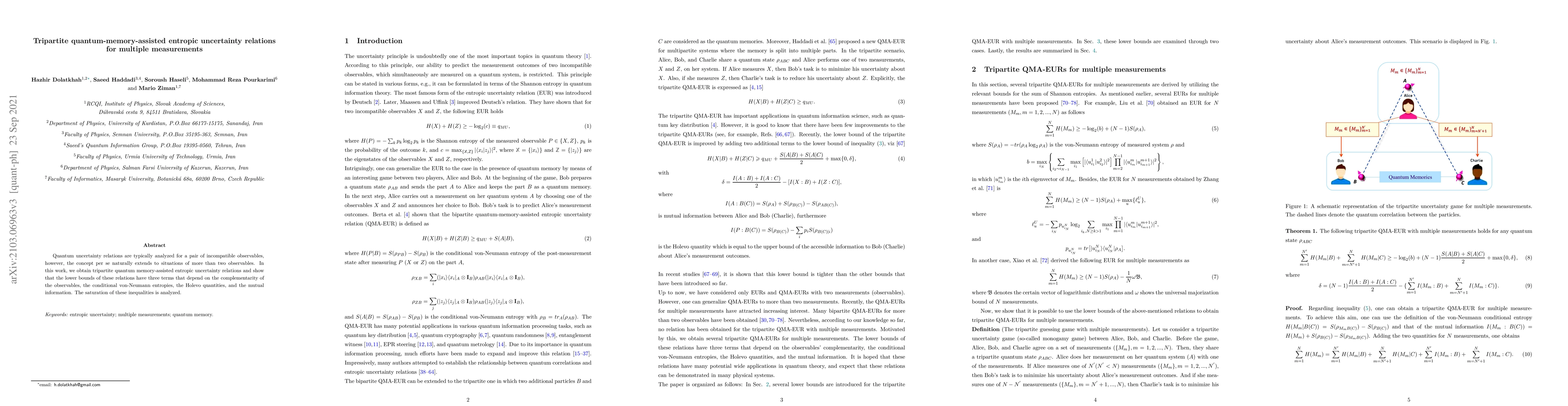Thumbnail for Tripartite quantum-memory-assisted entropic uncertainty relations for
  multiple measurements