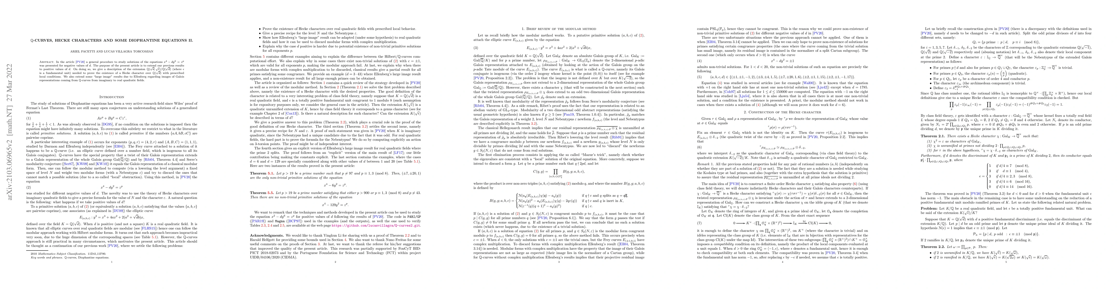 Thumbnail for ${\mathbb Q}$-curves, Hecke characters and some Diophantine equations II