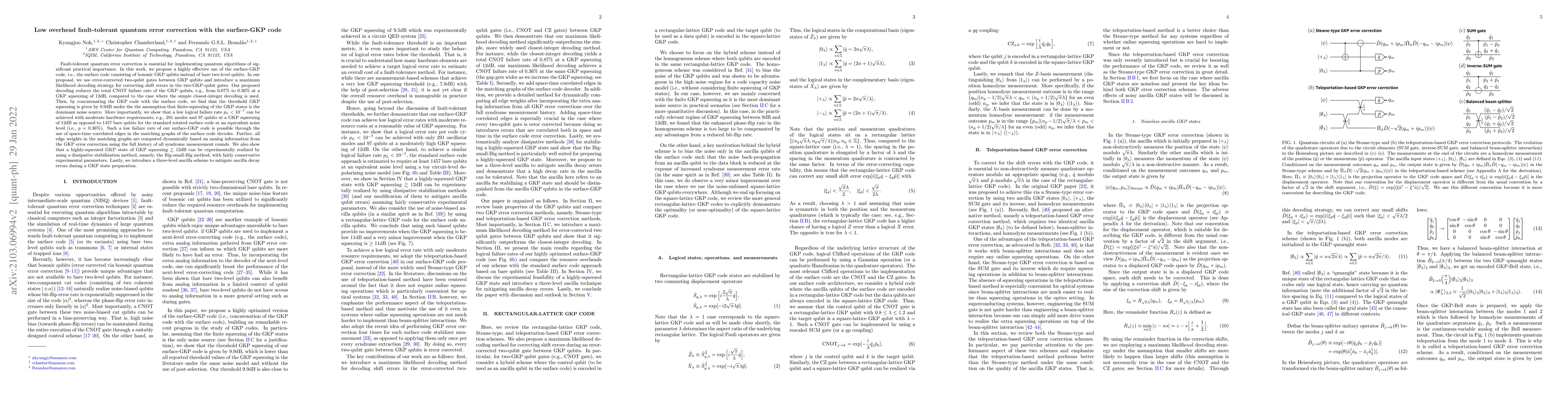 Thumbnail for Low overhead fault-tolerant quantum error correction with the
  surface-GKP code
