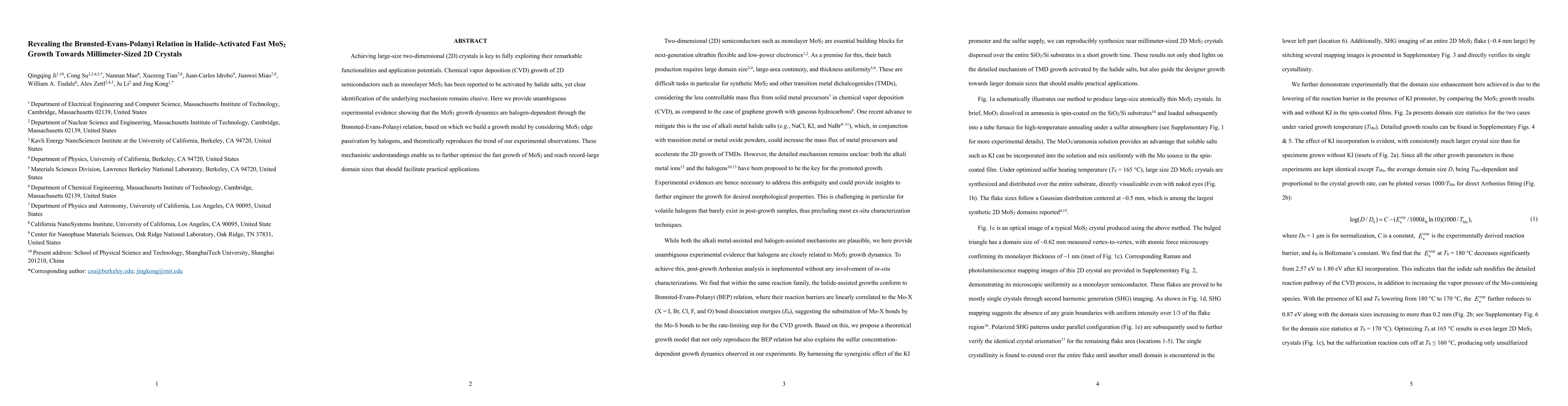 Thumbnail for Revealing the Br{\o}nsted-Evans-Polanyi Relation in Halide-Activated
  Fast MoS2 Growth Towards Millimeter-Sized 2D Crystals