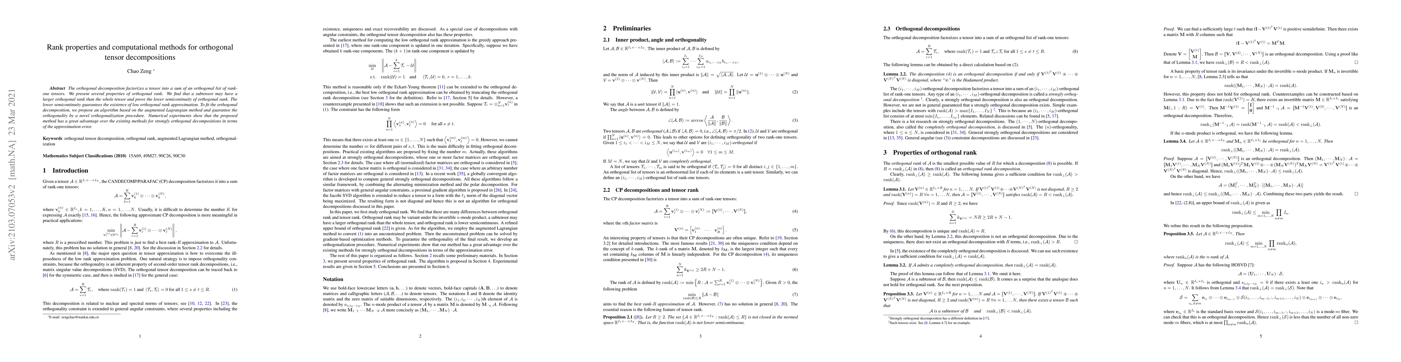 Thumbnail for Rank properties and computational methods for orthogonal tensor
  decompositions
