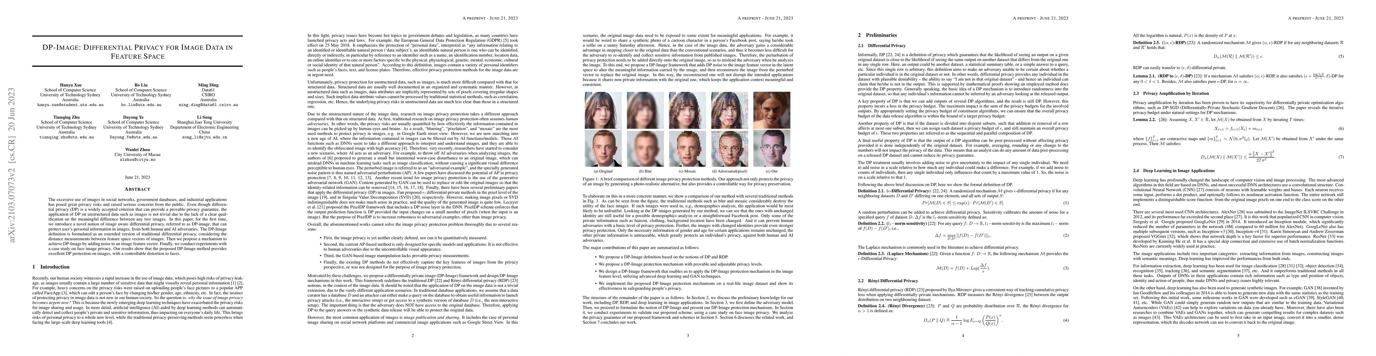 Thumbnail for DP-Image: Differential Privacy for Image Data in Feature Space