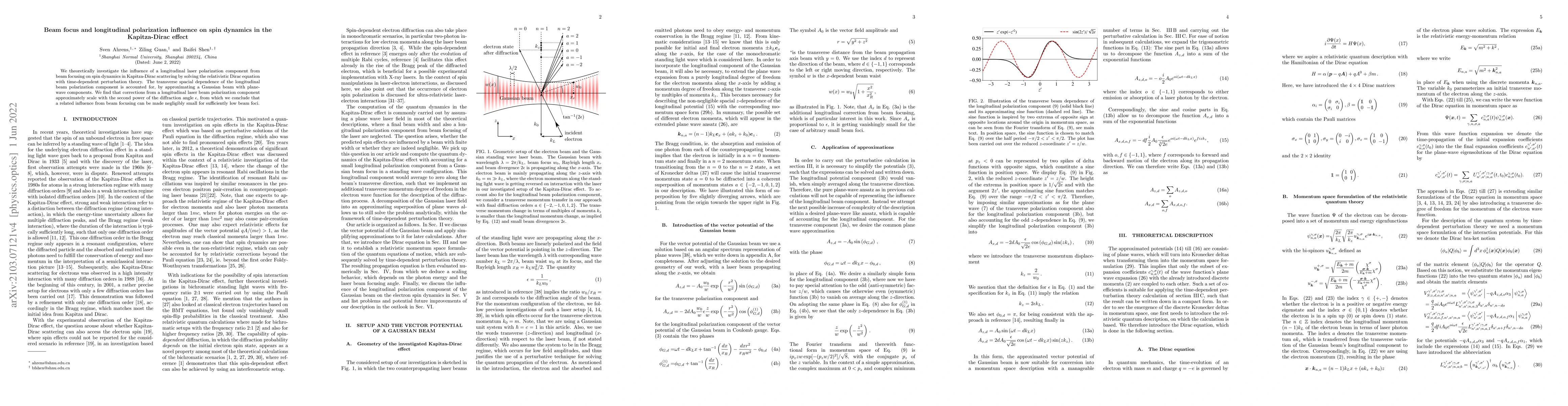 Thumbnail for Beam focus and longitudinal polarization influence on spin dynamics in
  the Kapitza-Dirac effect