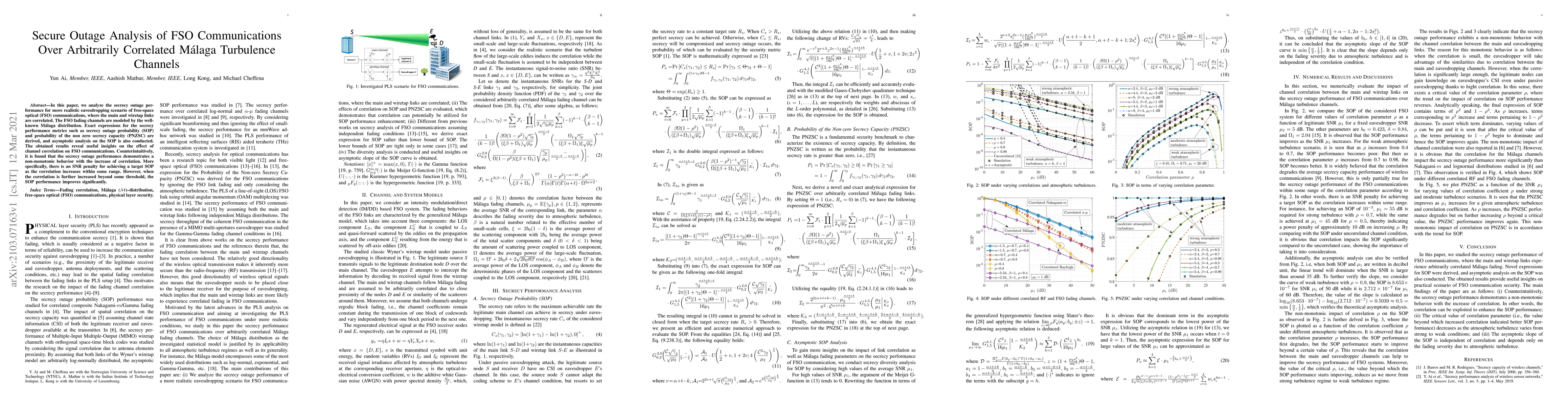 Thumbnail for Secure Outage Analysis of FSO Communications Over Arbitrarily Correlated
  M\'alaga Turbulence Channels