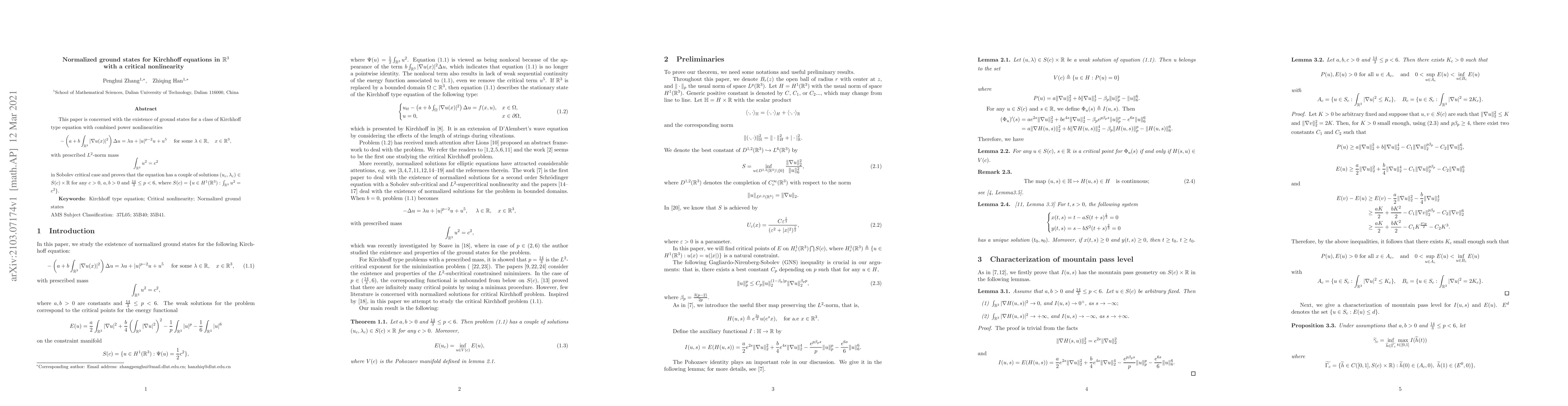Thumbnail for Normalized ground states for Kirchhoff equations in ${\mathbb{R}}^{3}$
  with a critical nonlinearity
