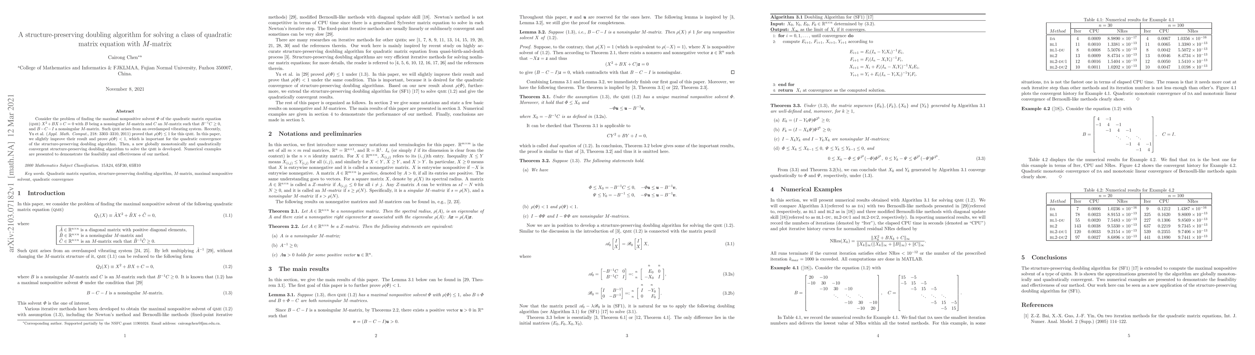 Thumbnail for A structure-preserving doubling algorithm for solving a class of
  quadratic matrix equation with $M$-matrix