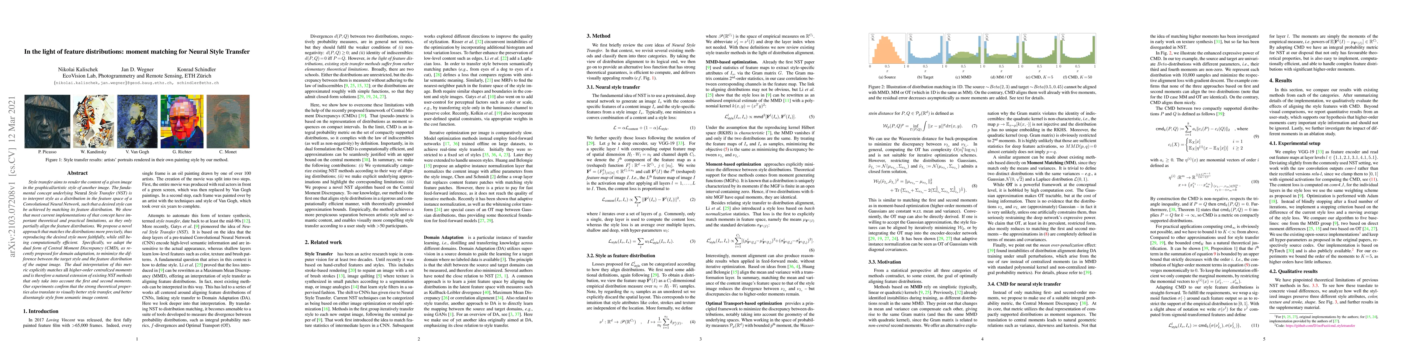 Thumbnail for In the light of feature distributions: moment matching for Neural Style
  Transfer