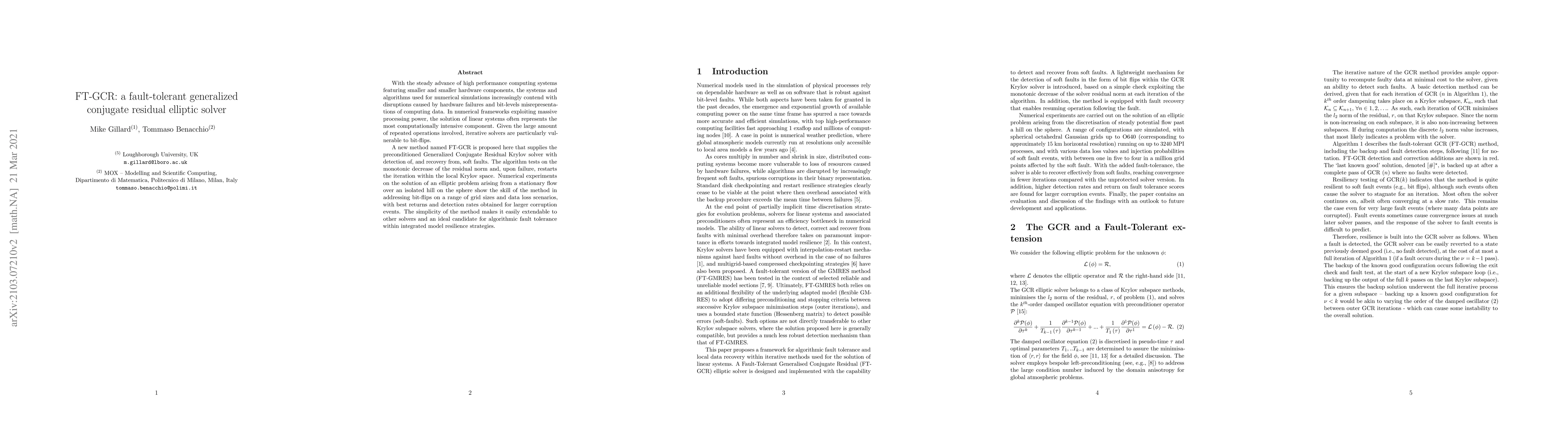 Thumbnail for FT-GCR: a fault-tolerant generalized conjugate residual elliptic solver