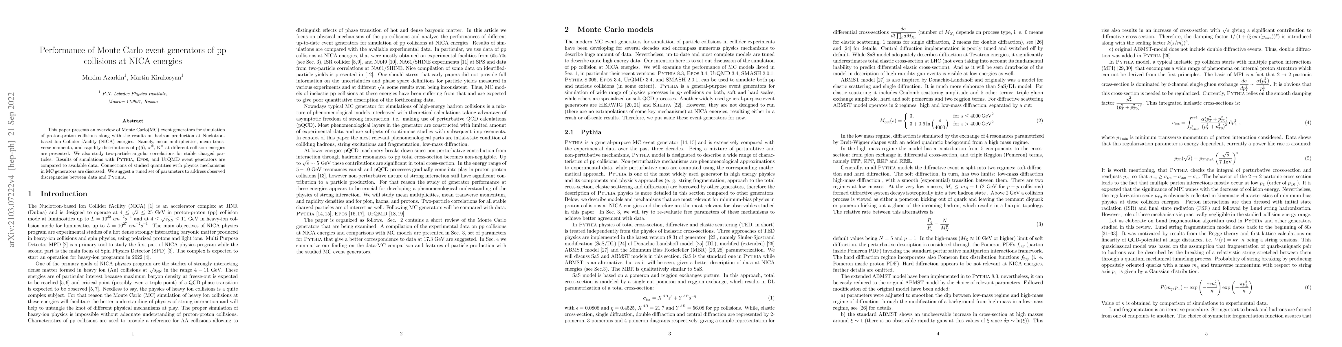 Thumbnail for Performance of Monte Carlo event generators of pp collisions at NICA
  energies