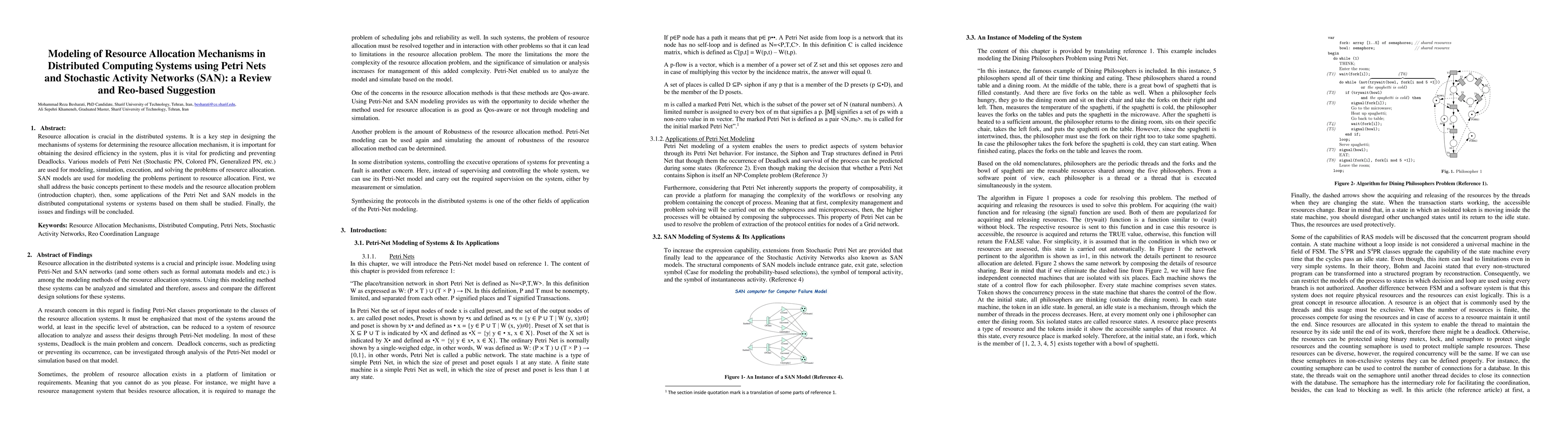 Thumbnail for Modeling of Resource Allocation Mechanisms in Distributed Computing
  Systems using Petri Nets and Stochastic Activity Networks (SAN): a Review and
  Reo-based Suggestion