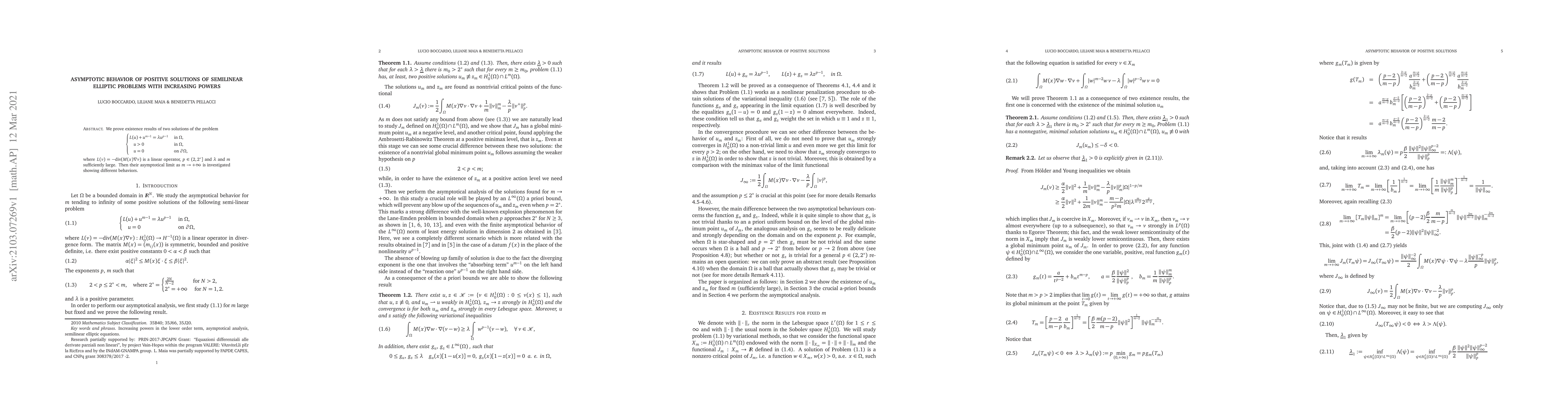 Thumbnail for Asymptotic behavior of positive solutions of semilinear elliptic
  problems with increasing powers
