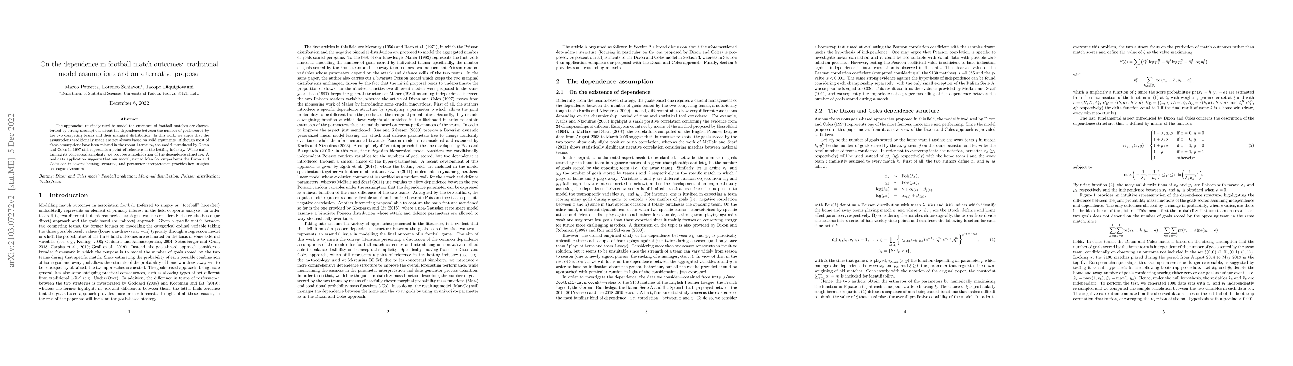 Thumbnail for On the dependence in football match outcomes: traditional model
  assumptions and an alternative proposal