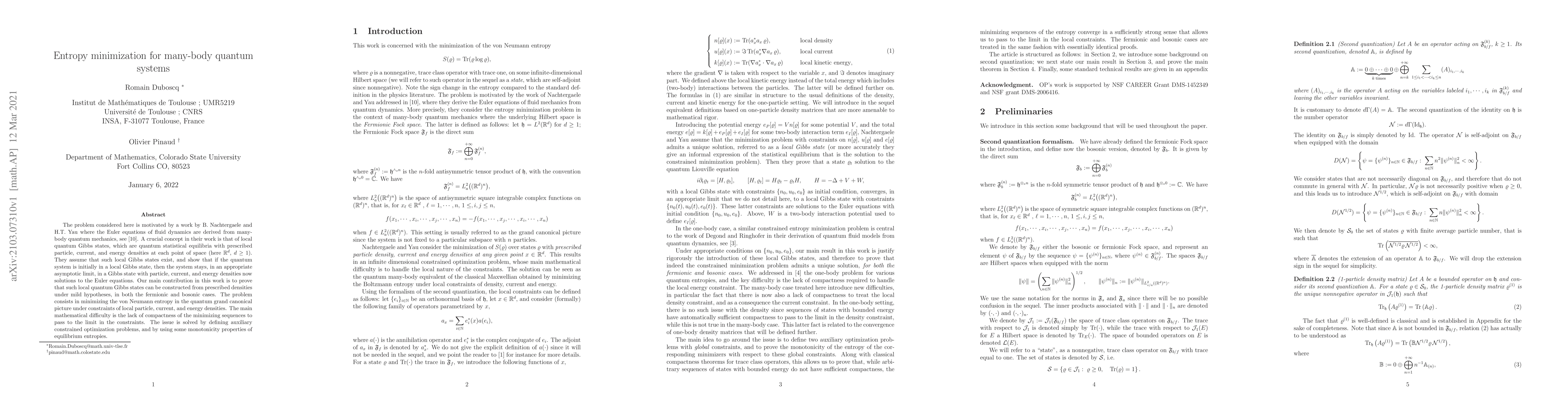 Thumbnail for Entropy minimization for many-body quantum systems